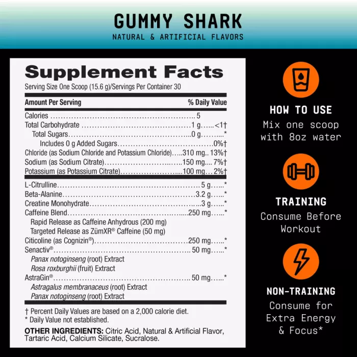 Beyond Raw Lit V2 Pre-workout With Gummy Shark Flavor, Pre-workout Cu Aroma De Gummy Shark, 468 G