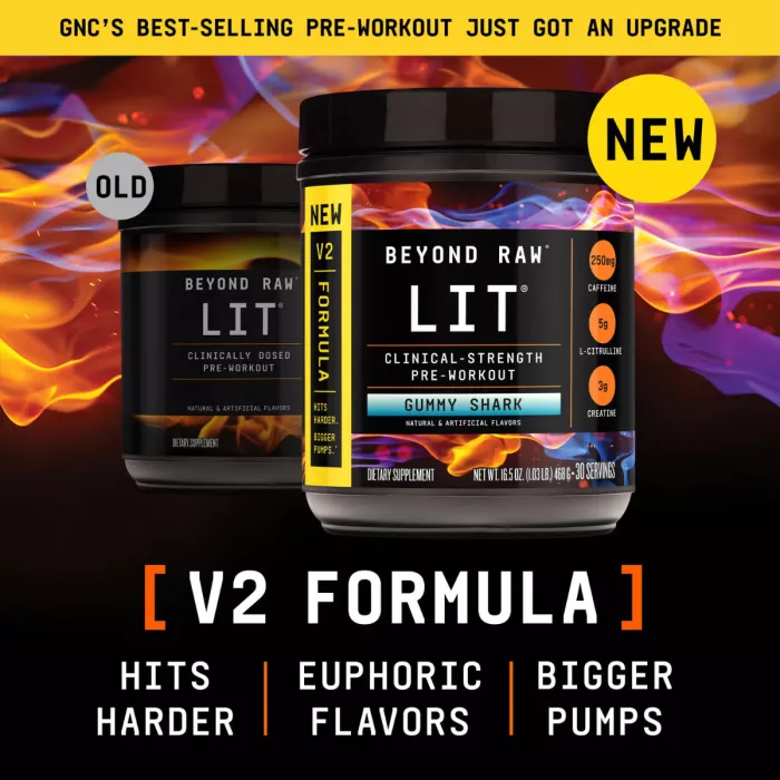 Beyond Raw Lit V2 Pre-workout With Gummy Shark Flavor, Pre-workout Cu Aroma De Gummy Shark, 468 G