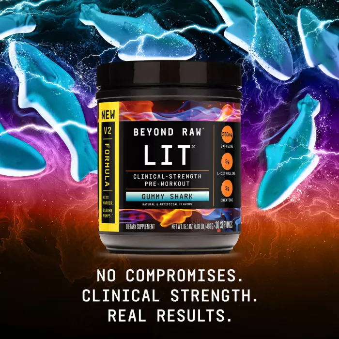 Beyond Raw Lit V2 Pre-workout With Gummy Shark Flavor, Pre-workout Cu Aroma De Gummy Shark, 468 G
