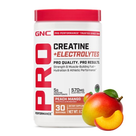 Gnc Pro Performance  Creatine Monohydrate + Electrolytes, Creatina Monohidrata Cu Electroliti Pentru Sustinerea Fortei, Performantei Si Hidratarii, Cu Aroma De Mango Si Piersica, 321 G