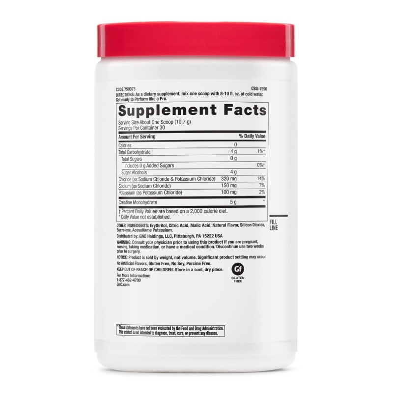 Gnc Pro Performance  Creatine Monohydrate + Electrolytes, Creatina Monohidrata Cu Electroliti Pentru Sustinerea Fortei, Performantei Si Hidratarii, Cu Aroma De Mango Si Piersica, 321 G