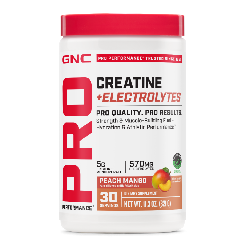 Gnc Pro Performance  Creatine Monohydrate + Electrolytes, Creatina Monohidrata Cu Electroliti Pentru Sustinerea Fortei, Performantei Si Hidratarii, Cu Aroma De Mango Si Piersica, 321 G
