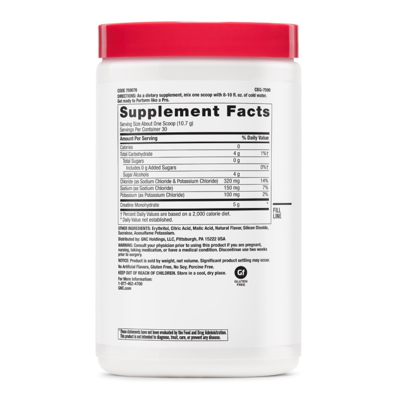 Gnc Pro Performance Creatine Monohydrate + Electrolytes, Creatina Monohidrata Cu Electroliti Pentru Sustinerea Fortei, Performantei Si Hidratarii, Cu Aroma De Portocale, 321 G