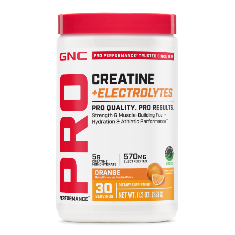 Gnc Pro Performance Creatine Monohydrate + Electrolytes, Creatina Monohidrata Cu Electroliti Pentru Sustinerea Fortei, Performantei Si Hidratarii, Cu Aroma De Portocale, 321 G