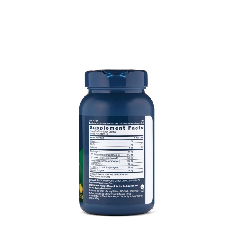 Triple strength omega complex, acizi grasi Omega-3-6-9 pentru sustinerea sanatatii cardiovasculare, cognitive si articulare (90 Cps), GNC Live Well