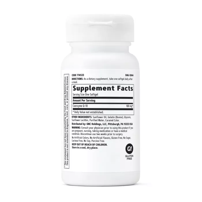 Gnc, Coq-10 100 Mg, Coenzima Q-10 Naturala 100 Mg, 60 Capsule Gelatinoase