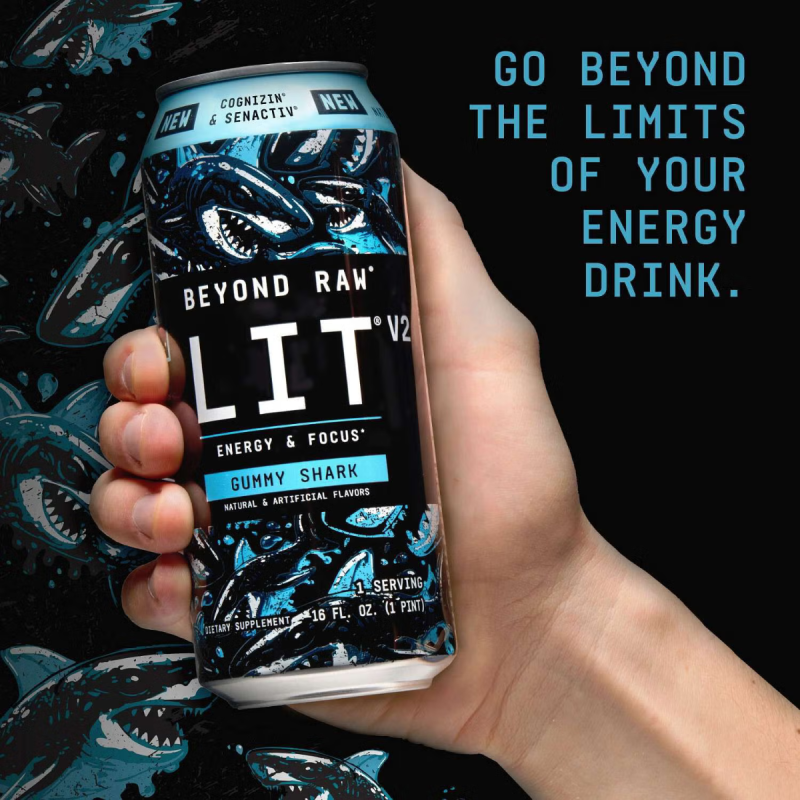 Gnc Beyond Raw Lit V2 On-the-go Pre-workout Gummy Shark, Bautura Pre-workout Rtd, 473 Ml