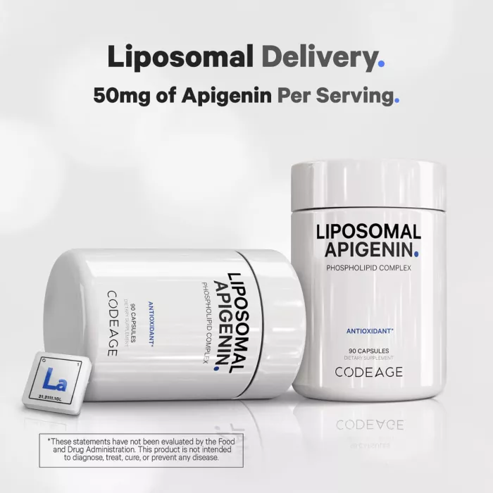 Codeage Liposomal Apigenin 50 Mg , Flavonoid Natural Pentru Sustinerea Relaxarii, Somnului Si Sanatatii Celulare, 90 Cps