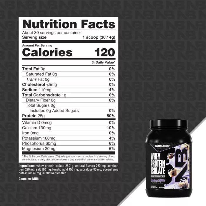Nutrabio Whey Protein Isolate Blueberry Muffin, Izolat De Proteina Din Zer Cu Aroma De Briose Cu Afine, 907 G