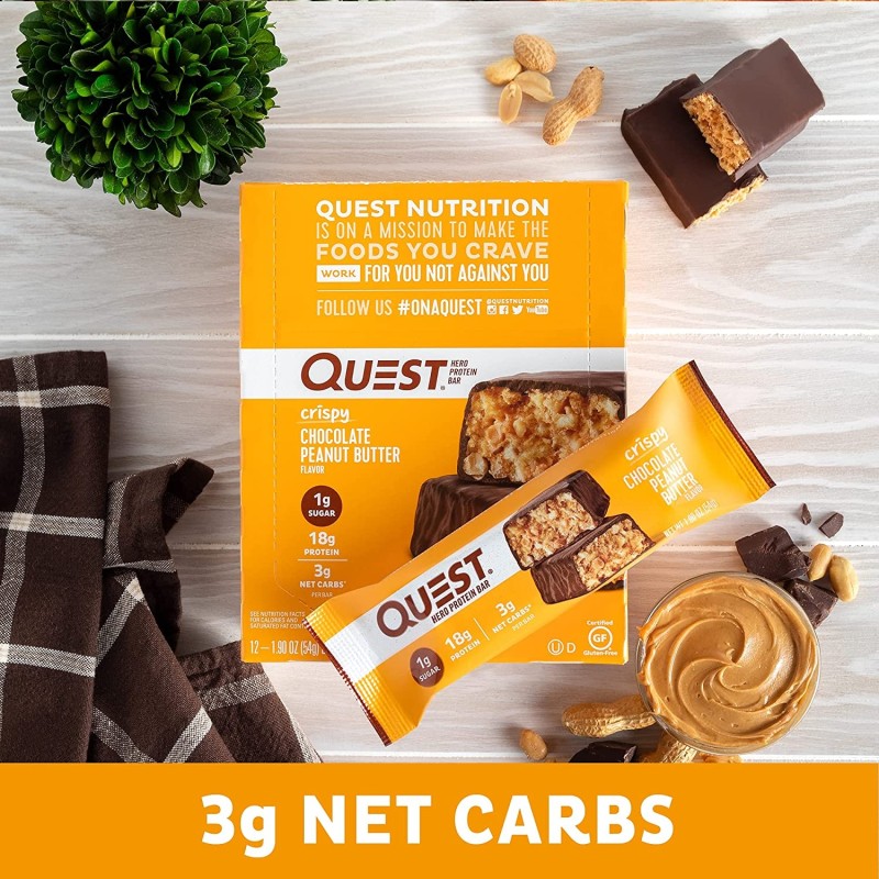 Quest Hero Crispy Baton Proteic Cu Aroma De Ciocolata Si Unt De Arahide, 54 G