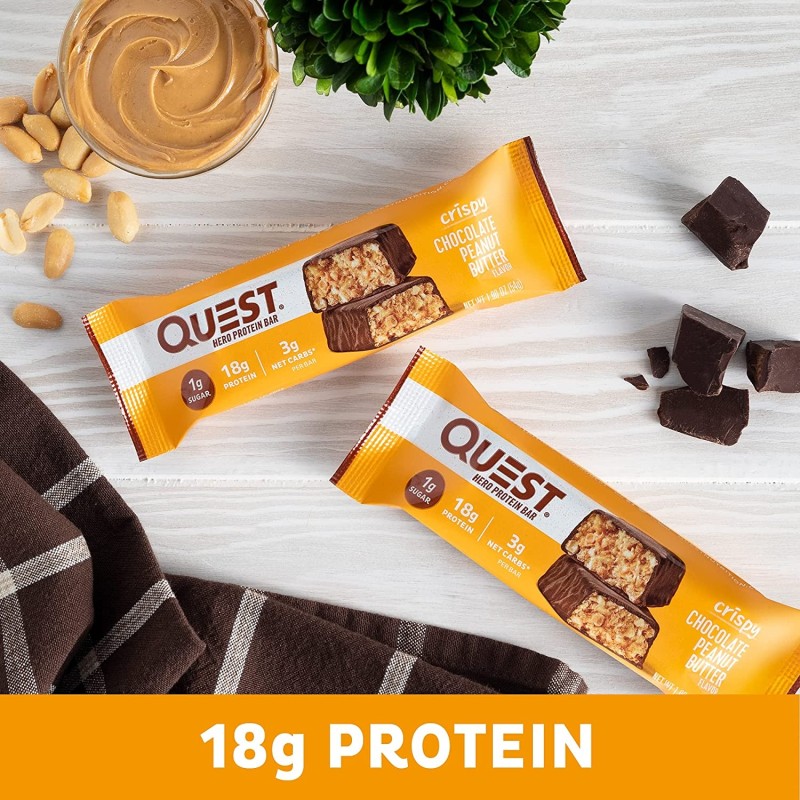 Quest Hero Crispy Baton Proteic Cu Aroma De Ciocolata Si Unt De Arahide, 54 G