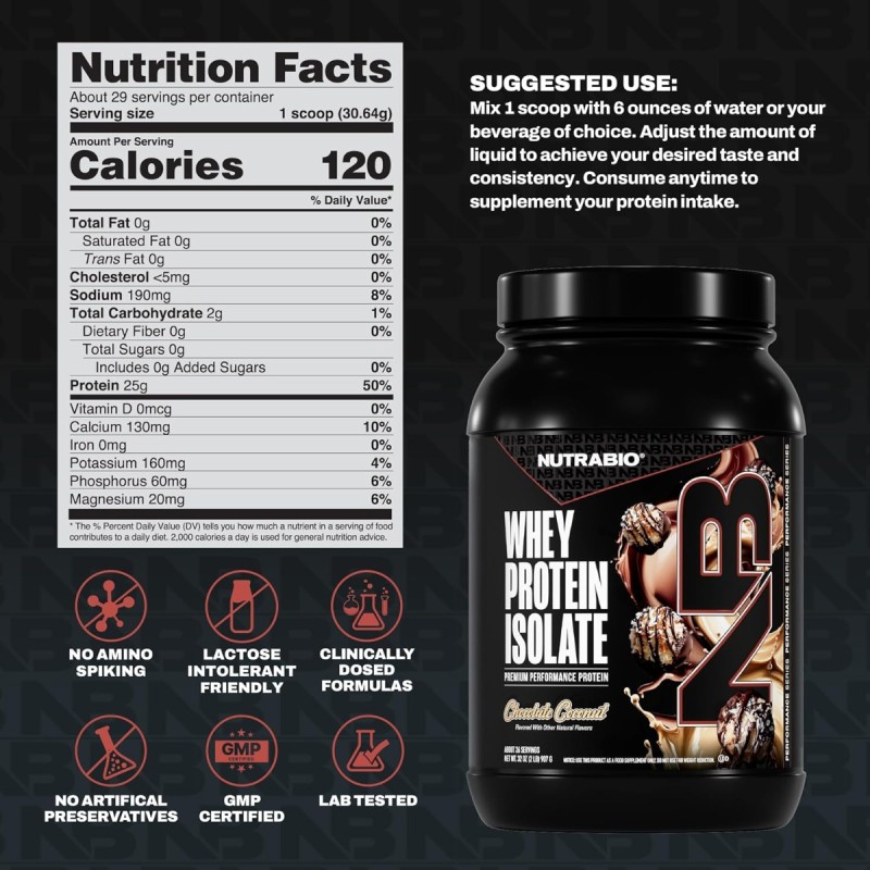Nutrabio Whey Protein Isolate Chocolate Dipped Macaroon With Real Coconut Flakes, Izolat De Proteina Din Zer Cu Aroma De Macarons In Ciocolata Si Fulgi De Cocos, 907 G
