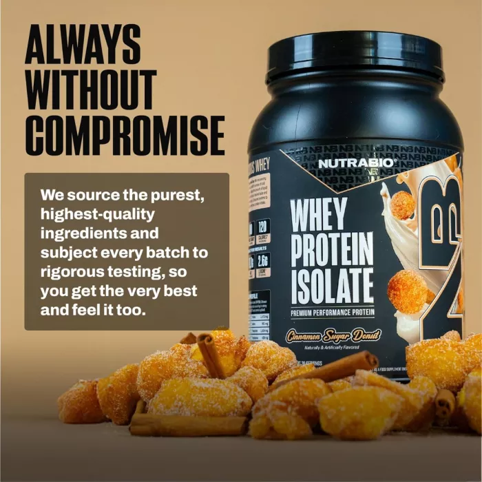 Nutrabio Whey Protein Isolate Cinnamon Sugar Donut, Izolat De Proteina Din Zer Cu Aroma De Gogosi Cu Scortisoara Si Zahar, 907g