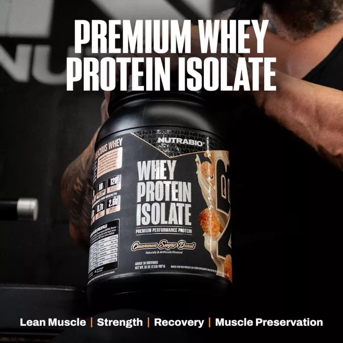 Nutrabio Whey Protein Isolate Cinnamon Sugar Donut, Izolat De Proteina Din Zer Cu Aroma De Gogosi Cu Scortisoara Si Zahar, 907g