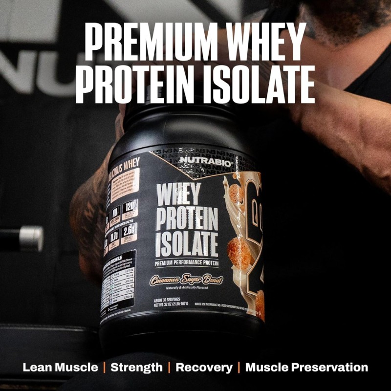 Nutrabio Whey Protein Isolate Cinnamon Sugar Donut, Izolat De Proteina Din Zer Cu Aroma De Gogosi Cu Scortisoara Si Zahar, 907g