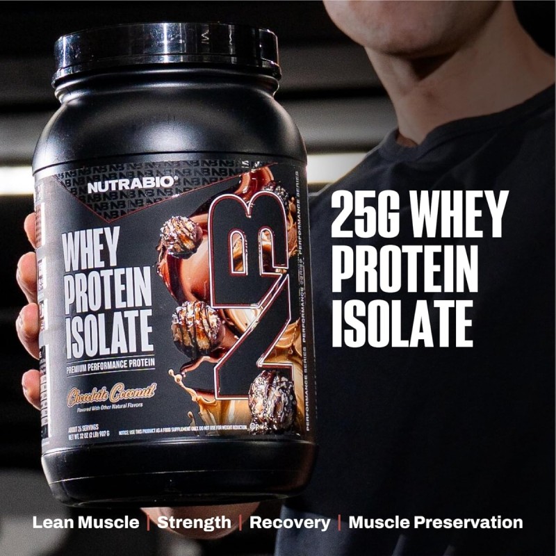 Nutrabio Whey Protein Isolate Chocolate Dipped Macaroon With Real Coconut Flakes, Izolat De Proteina Din Zer Cu Aroma De Macarons In Ciocolata Si Fulgi De Cocos, 907 G