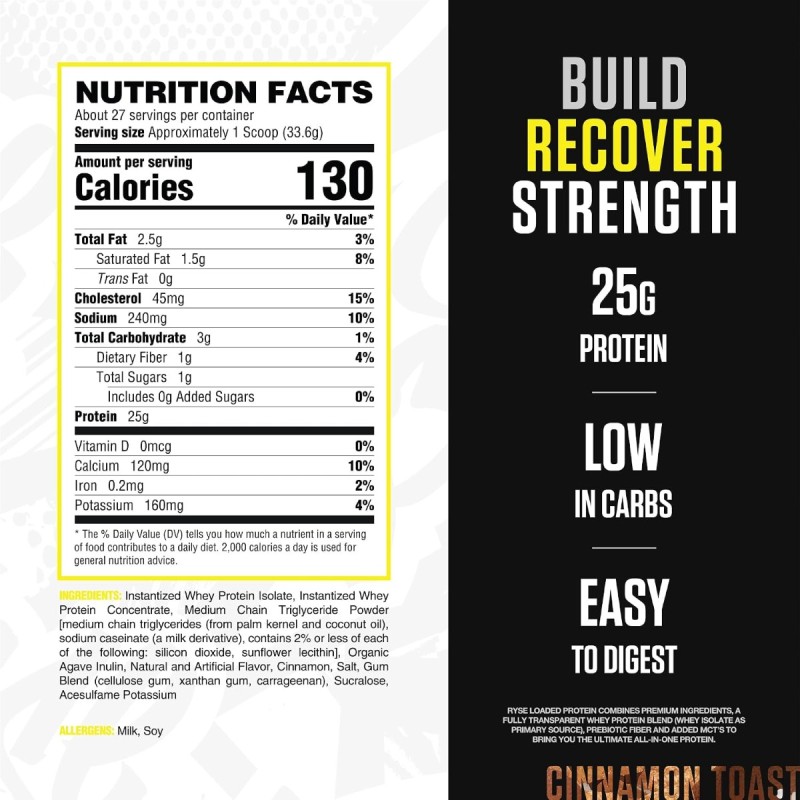 Ryse Loaded Protein - Cinnamon Toast Flavor, Proteina Din Zer Cu Aroma De Scortisoara, 907 G