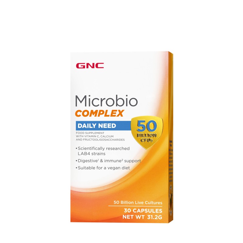 Gnc Microbio Complex Daily Need 50 Mil. Ufc, Probiotic Patentat Cu 50 Miliarde Culturi Vii, 30 Capsule