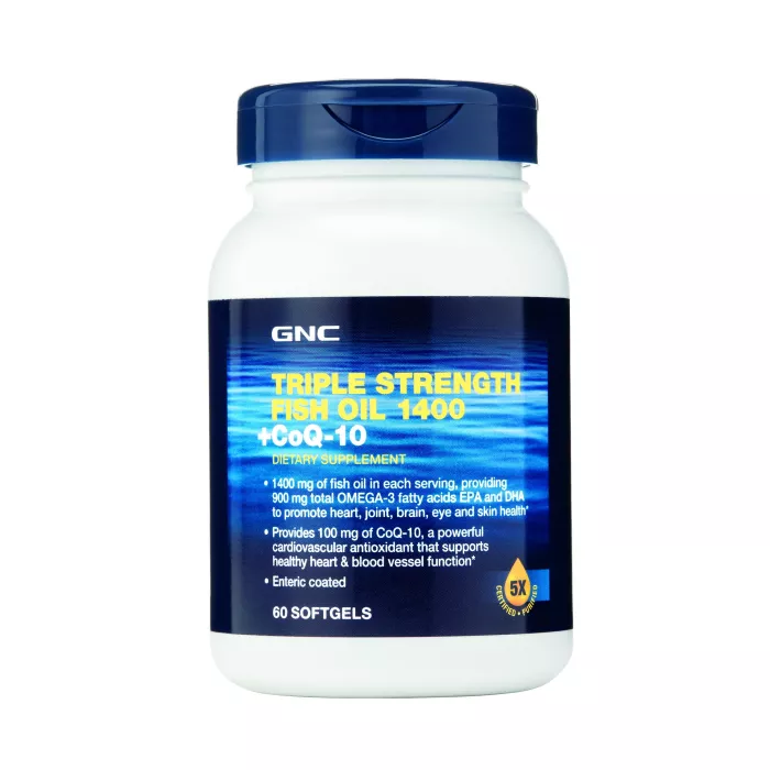 Gnc Triple Strength Fish Oil 1400 + Coq-10, Ulei De Peste Si Coenzima Q-10, 60 Cps Gnc Triple Strength Fish Oil 1400 + Coq-10, Ulei De Peste Si Coenzima Q-10, 60 Cps