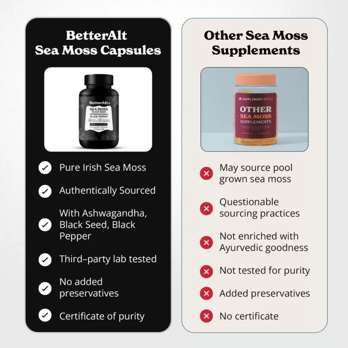 Better Alt Sea Moss, Formula Cu Alge Marine, Chimen Negru Si Ashwagandha, 120 Cps Better Alt Sea Moss, Formula Cu Alge Marine, Chimen Negru Si Ashwagandha, 120 Cps