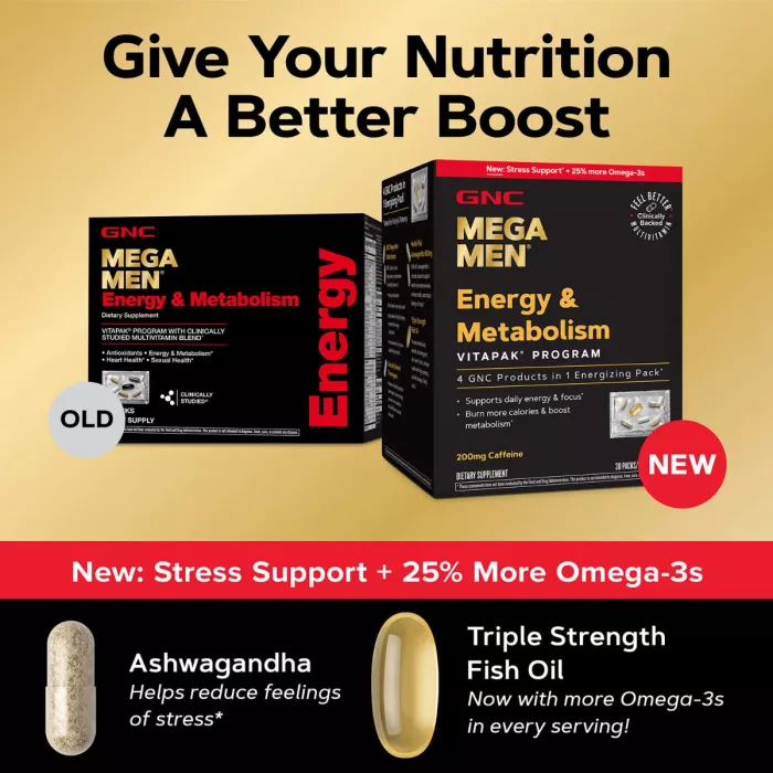 Gnc Mega Men Energy & Metabolism Vitapak Program, Complex De Multivitamine Pentru Barbati, Energie Si Metabolism, 30 Pliculete