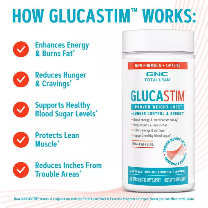 Gnc Total Lean Glucastim Formula Avansata Pentru Slabit Cu Cafeina, 120 Cps