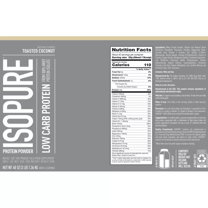 Isopure Low Carb Protein Powder, Proteina Izolata Din Zer, Cu Aroma De Nuca De Cocos Prajita, 1360 G