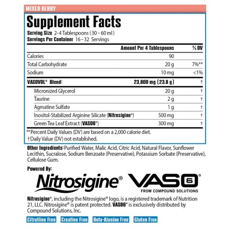 Sirenlabs Vaso Vol, Formula Avansata Pentru Pompare Musculara Si Performanta Cu Aroma De Fructe De Padure, 960 Ml