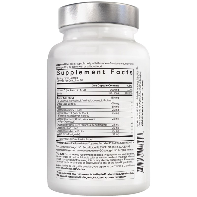 Codeage Amen Vegan Collagen Builder, Colagen Vegan Cu Biotina, Luteina Si Vitamina C, 30 Cps