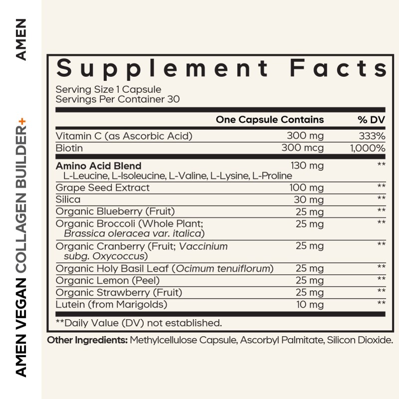 Codeage Amen Vegan Collagen Builder, Colagen Vegan Cu Biotina, Luteina Si Vitamina C, 30 Cps
