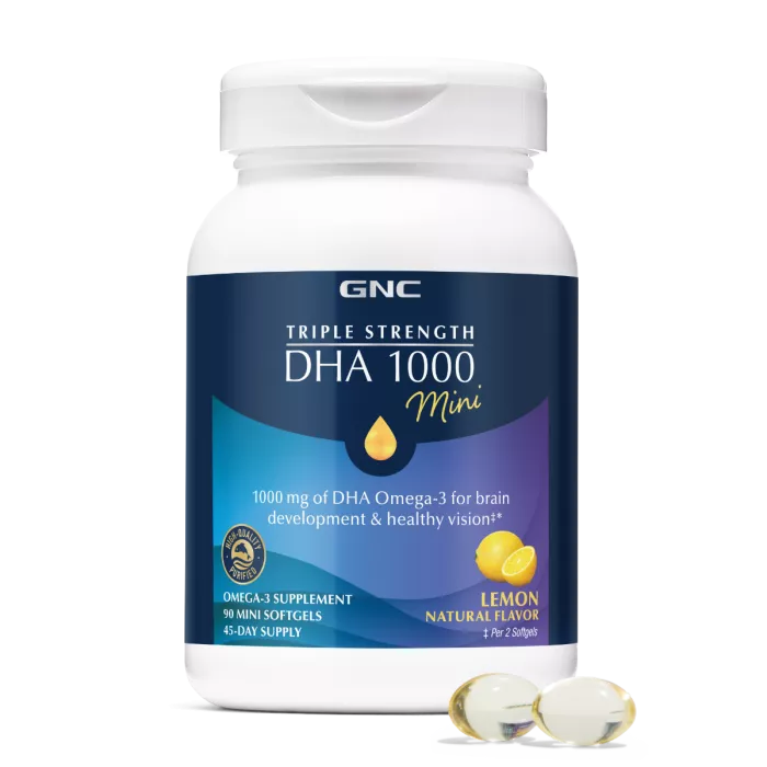 Gnc Triple Strength Dha 1000 Mini, Acizi Grasi Dha Omega-3 Mini, Cu Aroma Naturala De Lamaie, 90 Cps