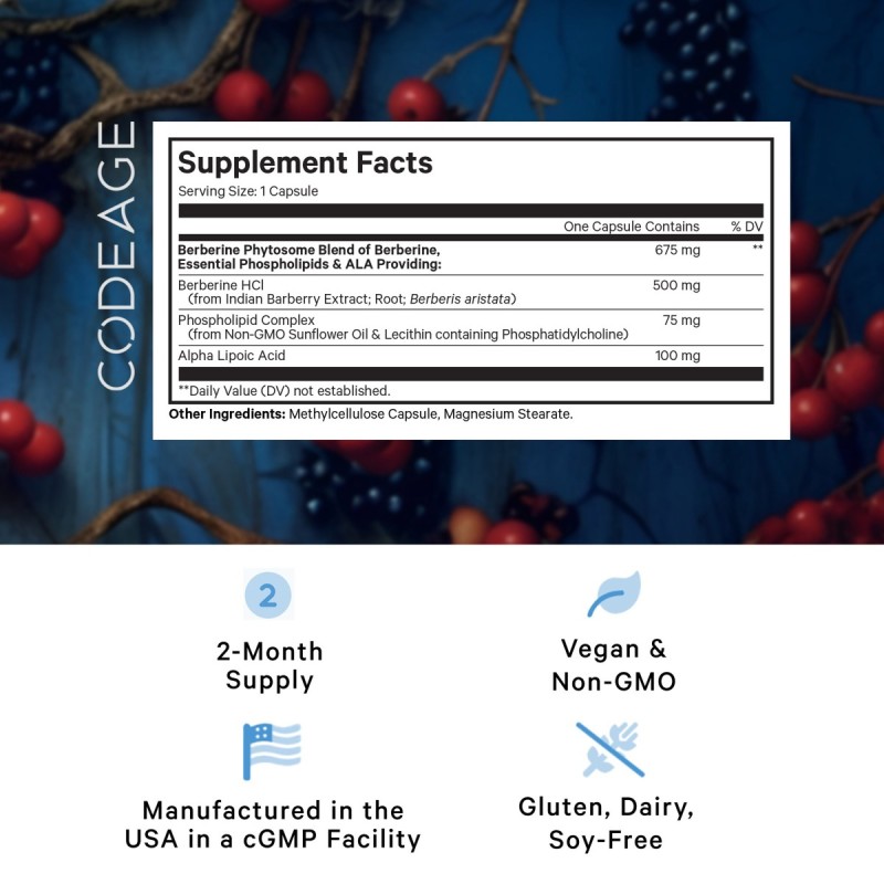 Codeage Berberine Phytosome,formula Pentru Echilibru Glicemic Si Sustinerea Metabolismului Cu Berberina, 60 Cps