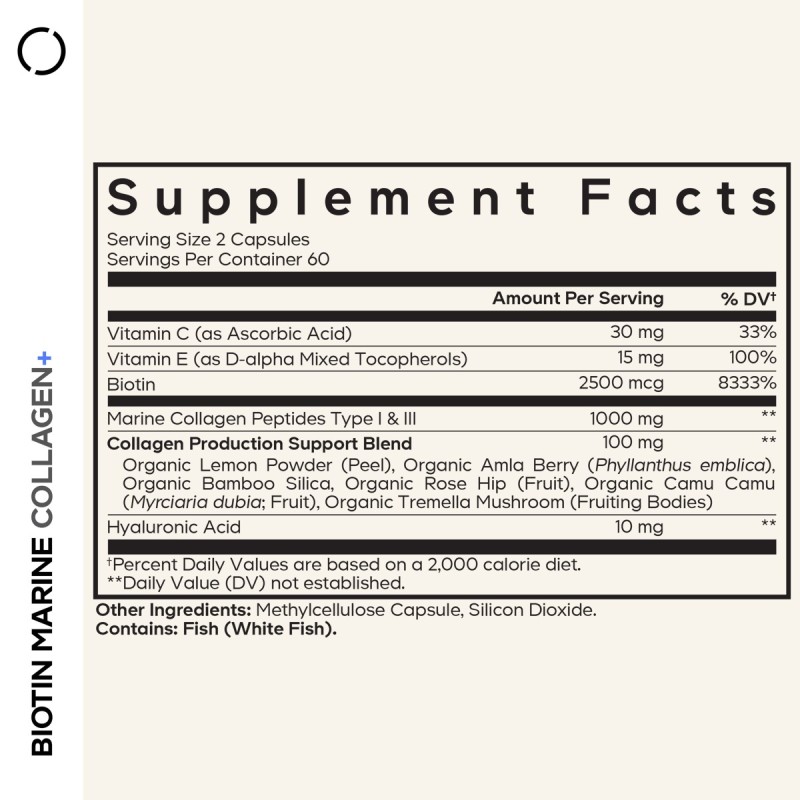 Codeage Biotin Marine Collagen+formula Completa Cu Colagen Marin Si Acid Hyaluronic, 120 Cps