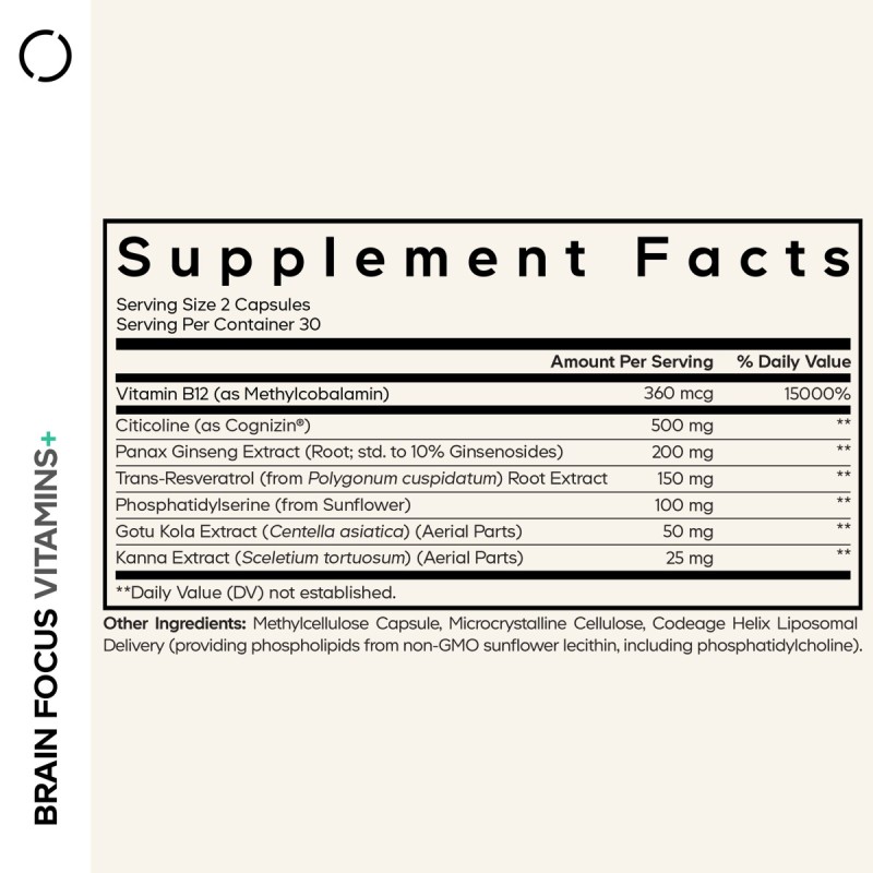 Codeage Brain Focus Multivitamin+, Suport Avansat Pentru Memorie, Concentrare Si Claritate Mentala, 60 Cps
