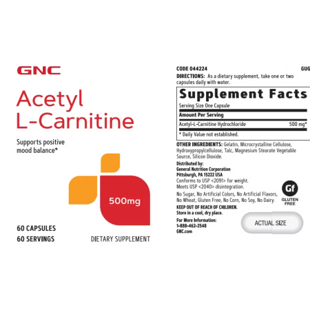 Acetil L-carnitina 500 mg (60 Cps), GNC Live Well