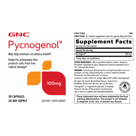 Picnogenol, extract patentat din scoarta de pin maritim frantuzesc 100 mg (30 cps), GNC Live Well