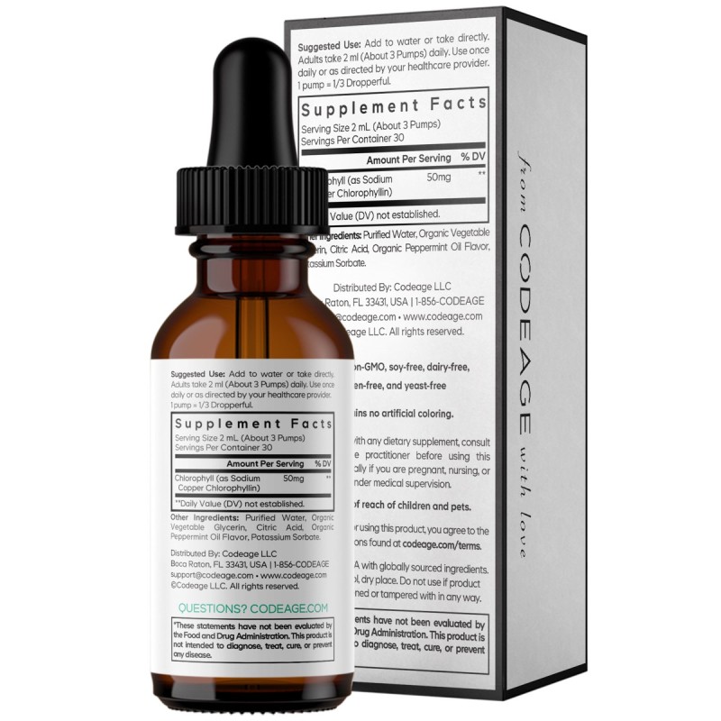 Codeage Chlorophyll Liquid Drops, Clorofila Lichida Cu Aroma De Menta, 60 Ml