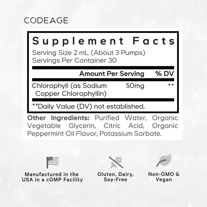 Codeage Chlorophyll Liquid Drops, Clorofila Lichida Cu Aroma De Menta, 60 Ml