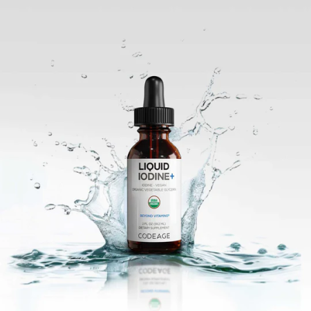 Codeage Liquid Iodine+ Unflavored, Iod Lichid Fara Aroma Pentru Suport Tiroidian Si Functionare Optima A Organismului,59.2 Ml