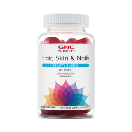 Gnc Women's Hair, Skin & Nails Strawberry , Jeleuri Cu Biotina Si Vitamine Pentru Frumusetea Parului, Pielii Si Unghiilor, 60 Jeleuri