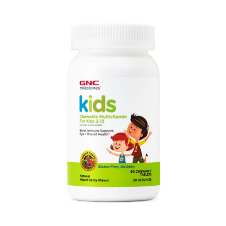 Milestones Kids, Multivitamine Pentru Copii 2-12 Ani, Cu Aroma Naturala De Fructe De Padure (60 Tablete), GNC