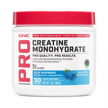 Gnc Pro Performance Creatine Monohydrate, Creatina Monohidrata Cu Aroma De Zmeura Albastra Pentru Sustinerea Musculaturii Si A Functiei Cognitive, 198 G