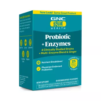 Gnc Gut Health Probiotic With Enzymes, Probiotic Lab4 Studiat Clinic, 25 Miliarde Ufc Culturi Vii, Cu Enzime Digestive Si Ghimbir, 60 Cps
