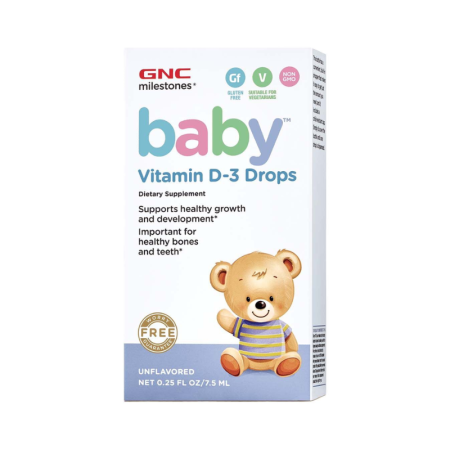 Gnc Milestones Baby Vitamin D-3 Drops, Vitamina D-3 Picaturi Pentru Bebelusi Naturala 100%  Din Lanolina, 7.5 Ml