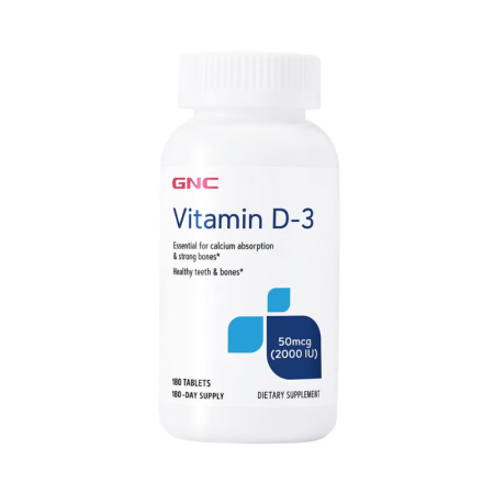 Vitamina D-3 - 50 mcg (2000 Ui) naturala 100% din lanolina (180 tb), GNC Live Well