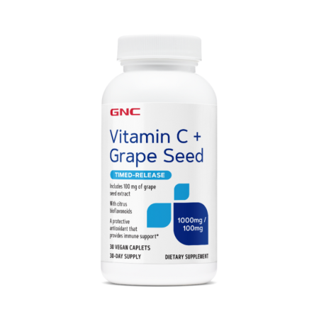 Gnc Vitamin C + Grape Seed, Vitamina C 1000 Mg Cu Bioflavonoide Si Extract Din Seminte De Struguri Cu Eliberare Prelungita, 30 Tb