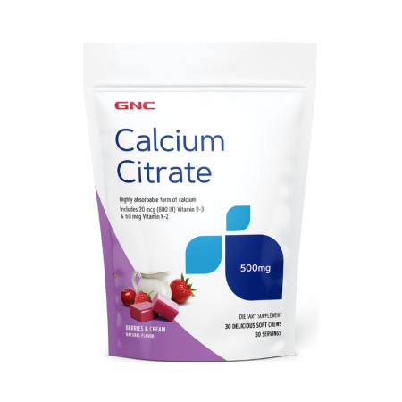 Calciu citrat caramele cu aroma naturala de fructe de padure si frisca (30 caramele), GNC Live Well