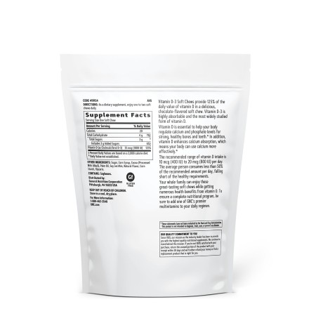 Vitamina D-3 1000 Ui naturala 100% din lanolina cu aroma de ciocolata (60 caramele), GNC Live Well