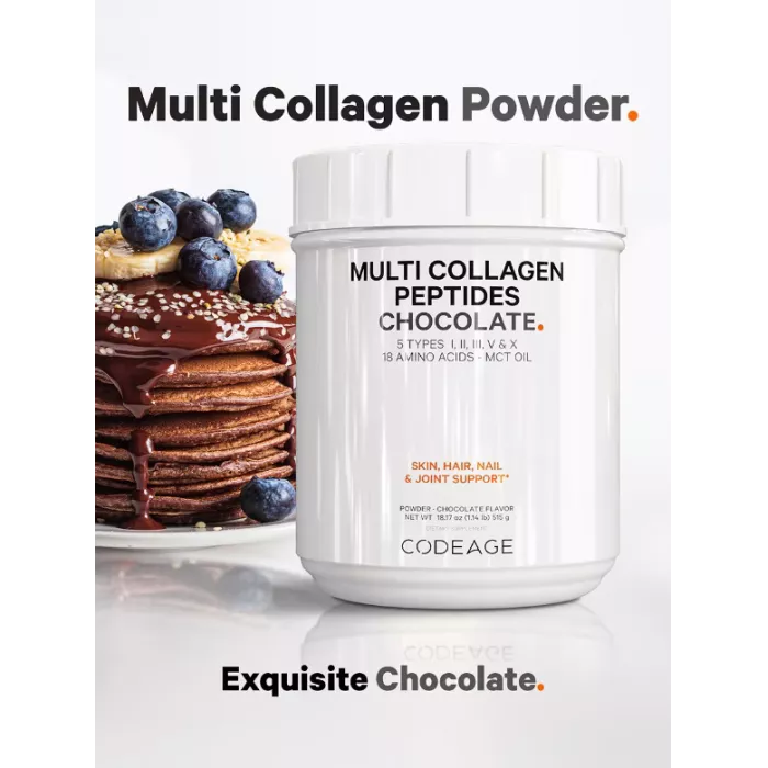Codeage Hydrolyzed Multi Collagen - 5 Types Collagen Peptides + Mct Oil , Colagen Hidrolizat Din 5 Surse Sub Forma De Peptide + Mct Oil , Cu Aroma De Ciocolata, 515 G