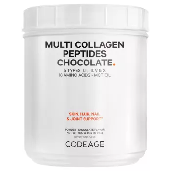 Codeage Hydrolyzed Multi Collagen - 5 Types Collagen Peptides + Mct Oil , Colagen Hidrolizat Din 5 Surse Sub Forma De Peptide + Mct Oil , Cu Aroma De Ciocolata, 515 G